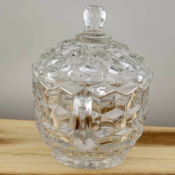 Colony Whitehall Clear Covered Sugar Bowl cube cubist glass midcentury vintage - Picture 7 of 16